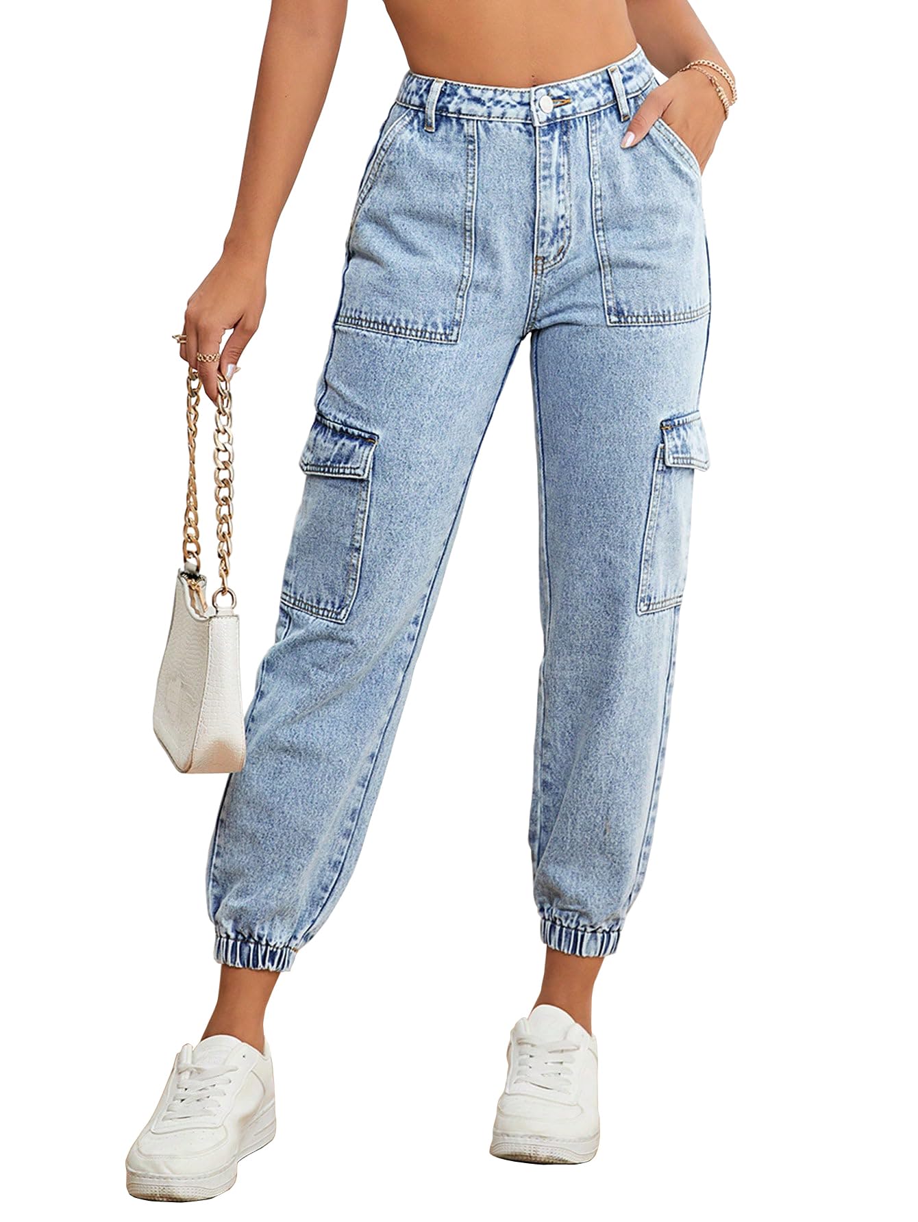 AVANOVA Sky Blue Womens Mid Rise Cotton Ankle Length Jeans for Women Jeans II Denim Cotton Jeans Pant for Women II Cargo Denim 