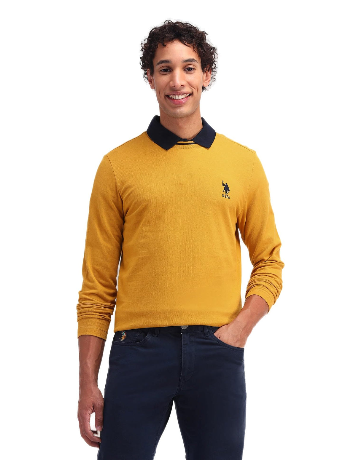 U.S. POLO ASSN. Half Sleeve Polo (USTSHS2488_Mustard_3XL) 3
