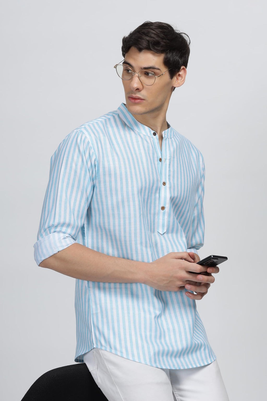 Be Active MenS Stripes Cotton Blend Short Kurta With Mandarin Collar || Short Kurta For Men Cotton || Stylish Short Kurta || Sh