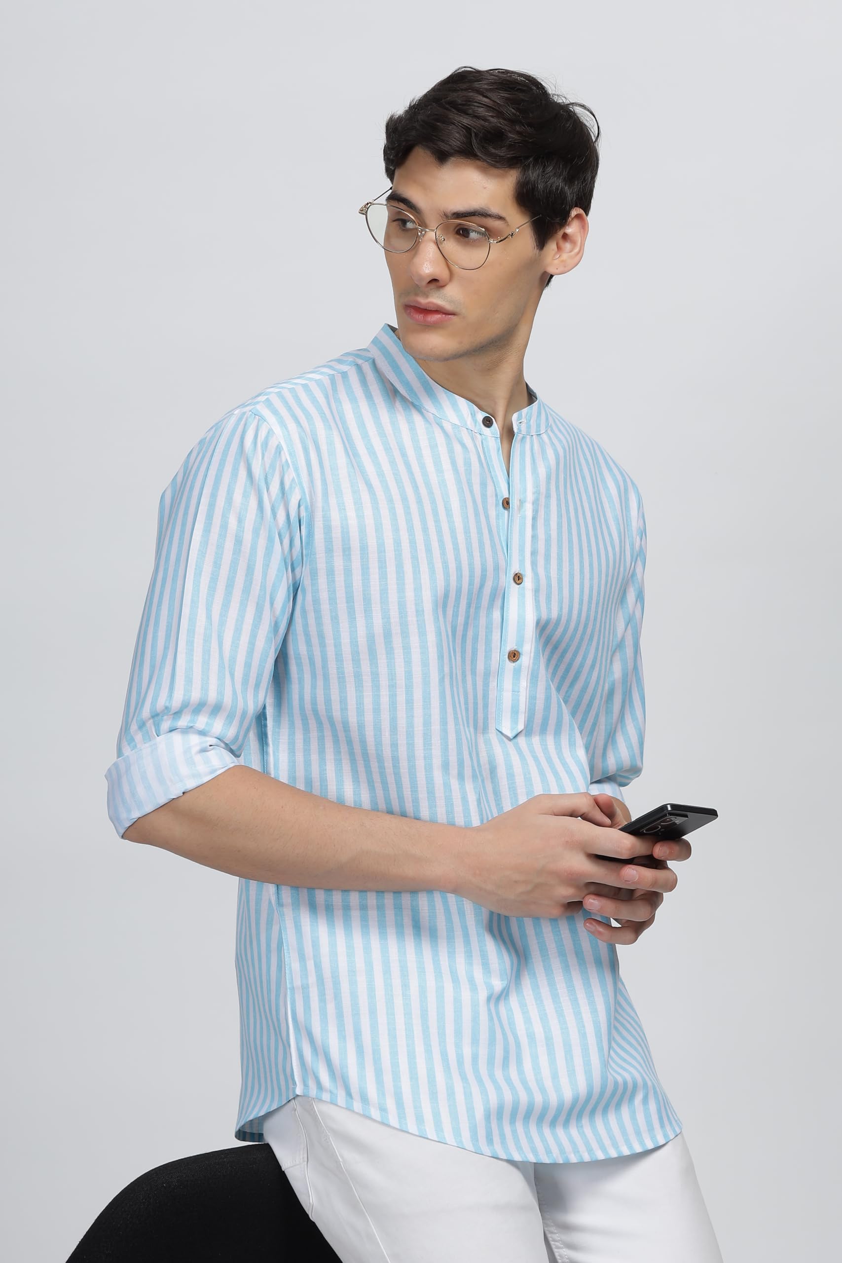 Be Active MenS Stripes Cotton Blend Short Kurta With Mandarin Collar || Short Kurta For Men Cotton || Stylish Short Kurta || Sh