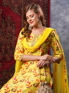 ANNI DESIGNER Ladies Cotton Blend Dupatta Kurta Trousers, yellow, XXL