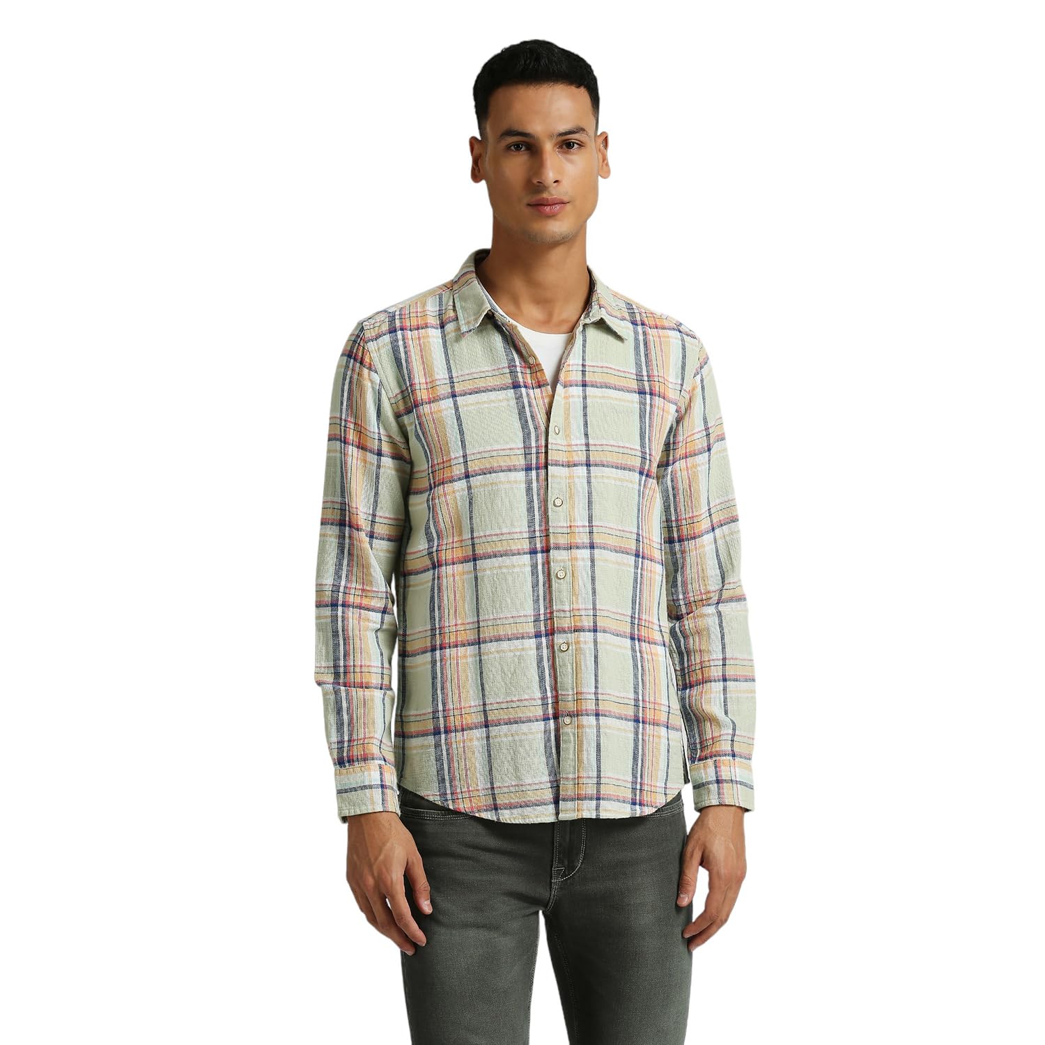 Pepe Jeans MenS Checkered Regular Fit Shirt (Pm308688_Lime Green