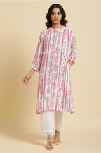 W Geometric Printed Pattern Regular Kurta In Pink For Women
