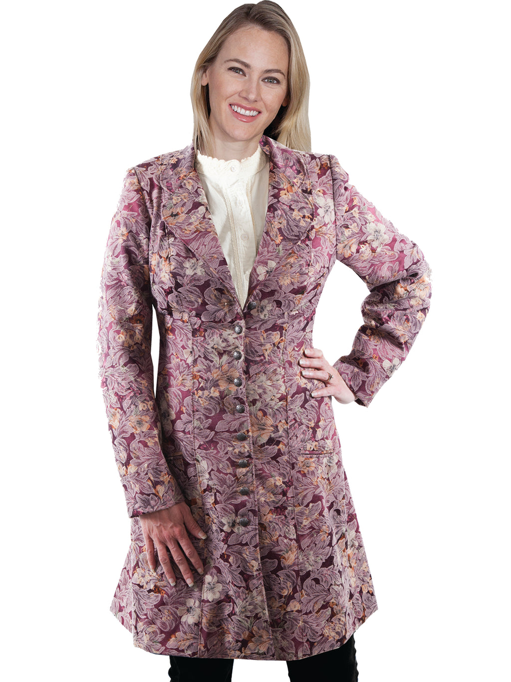 BERRY JACQUARD PRINT FROCK COAT