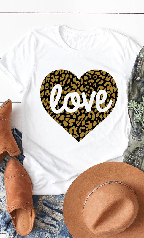 Love Leopard Heart Graphic Tee T-Shirt PLUS
