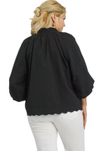 Umgee Full Size Textured Notched Balloon Sleeve Blouse Plus Size