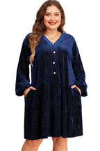 Meadow Mauve Plus Size Textured Velvet Tiered Buttons Tiered Dress