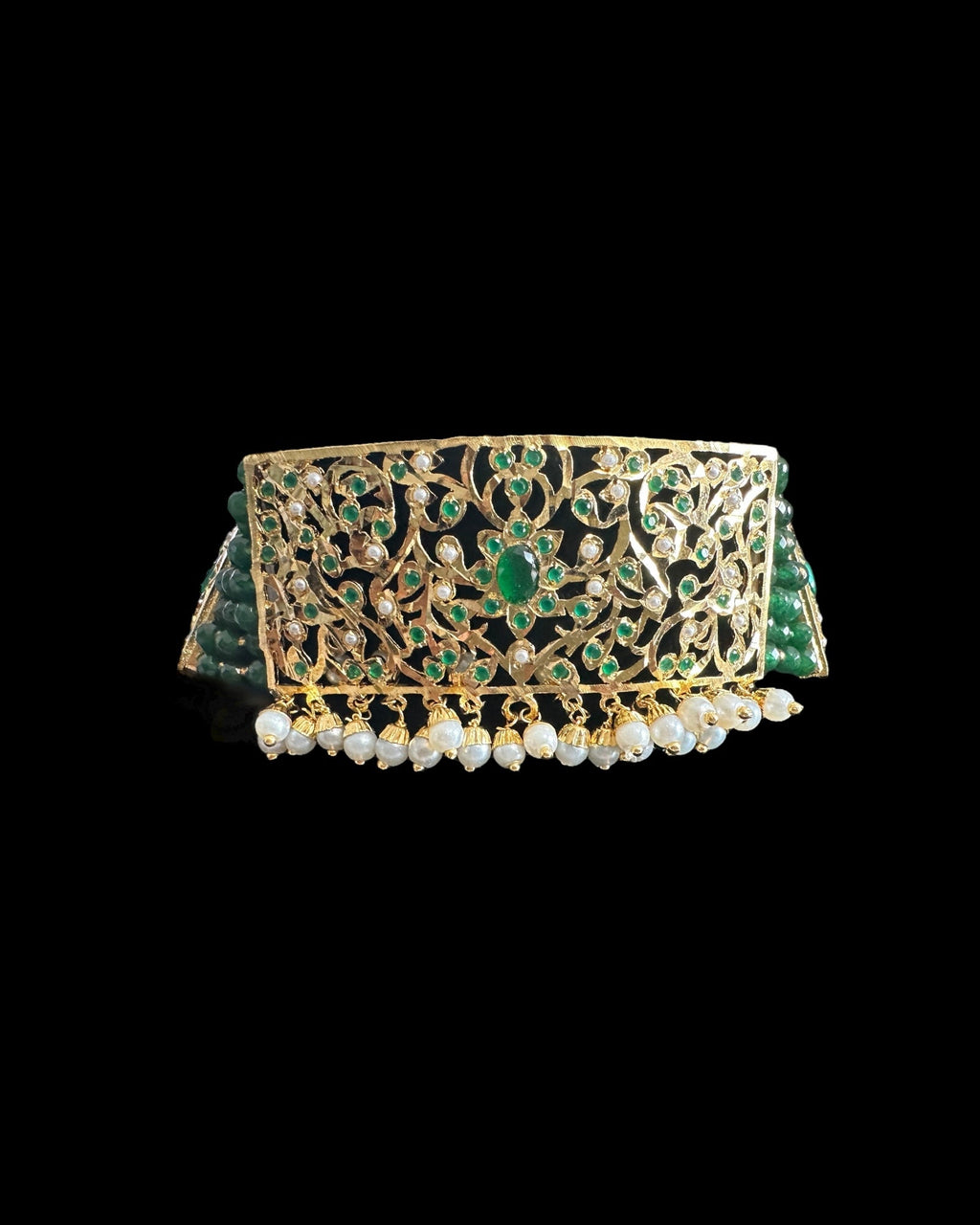 C568 Gold plated jadau choker in emerald pearls ( SHIPS IN 5 WEEKS )