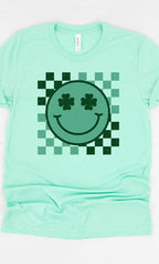 Checker Clover Smiley St Patrick PLUS Graphic Tee T-Shirt