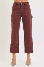 RISEN Full Size High Rise Wide Straight Cuffed Patch Jeans Plus Size