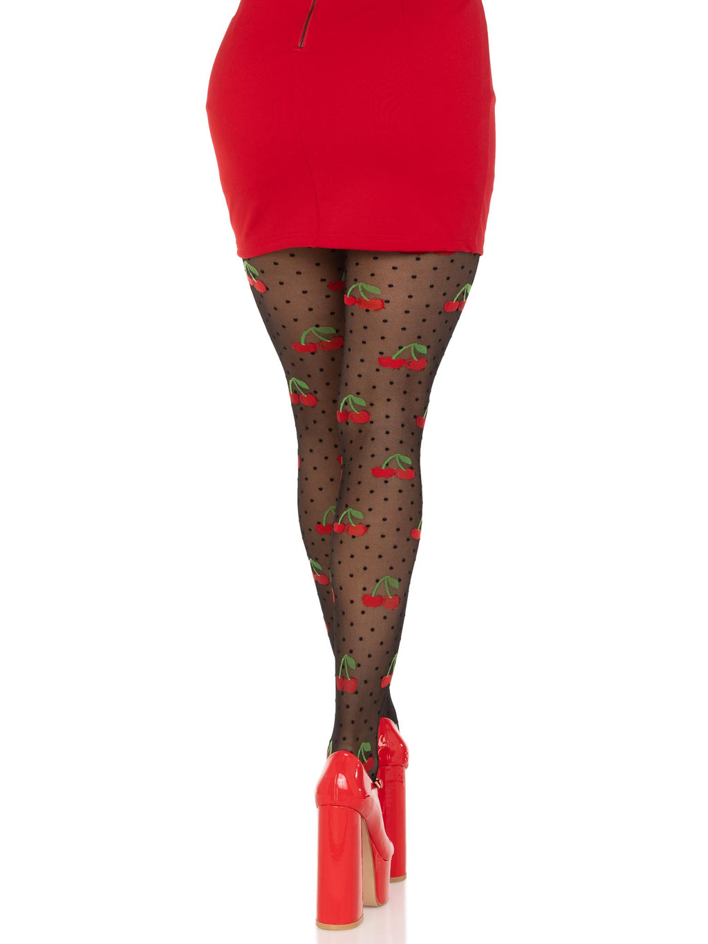 Spandex sheer polka dot cherry tights.