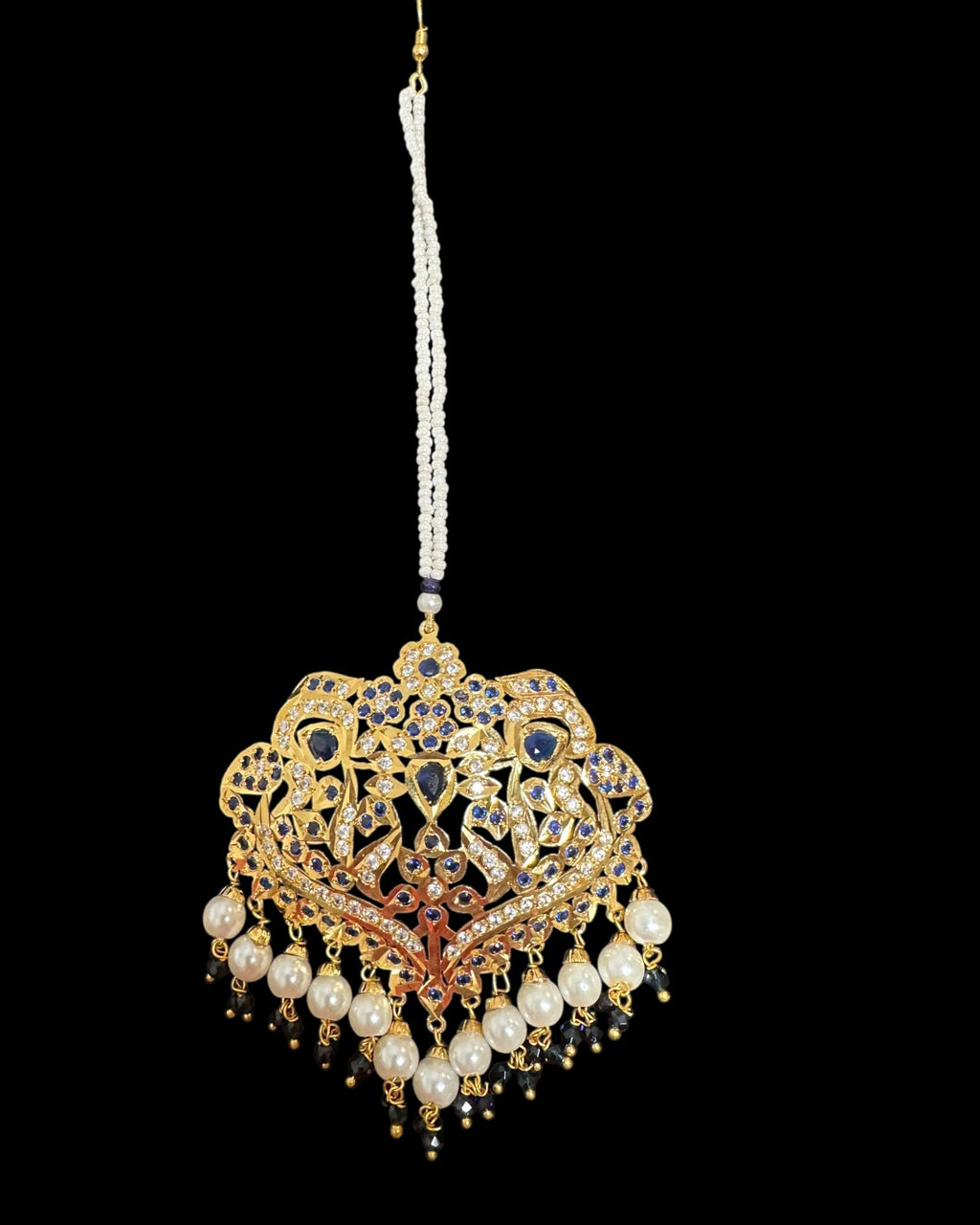 Neeli Vector Image DNS204 Neeli jadau necklace with earrings tika in sapphire zircon(READ ...