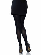 Spandex seamless opaque crochet faux lace up tights O/S BLACK