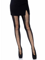 Spandex seamless opaque crochet faux lace up tights O/S BLACK