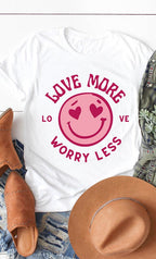 Vintage Love More Worry Less Smiley Graphic Tee T-Shirt PL