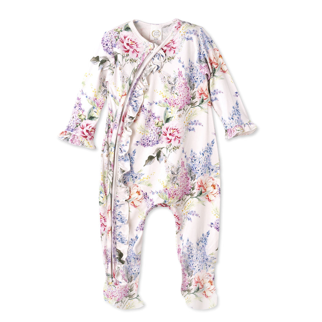 Watercolor Floral Bamboo Baby Girl Floral Zipper Romper