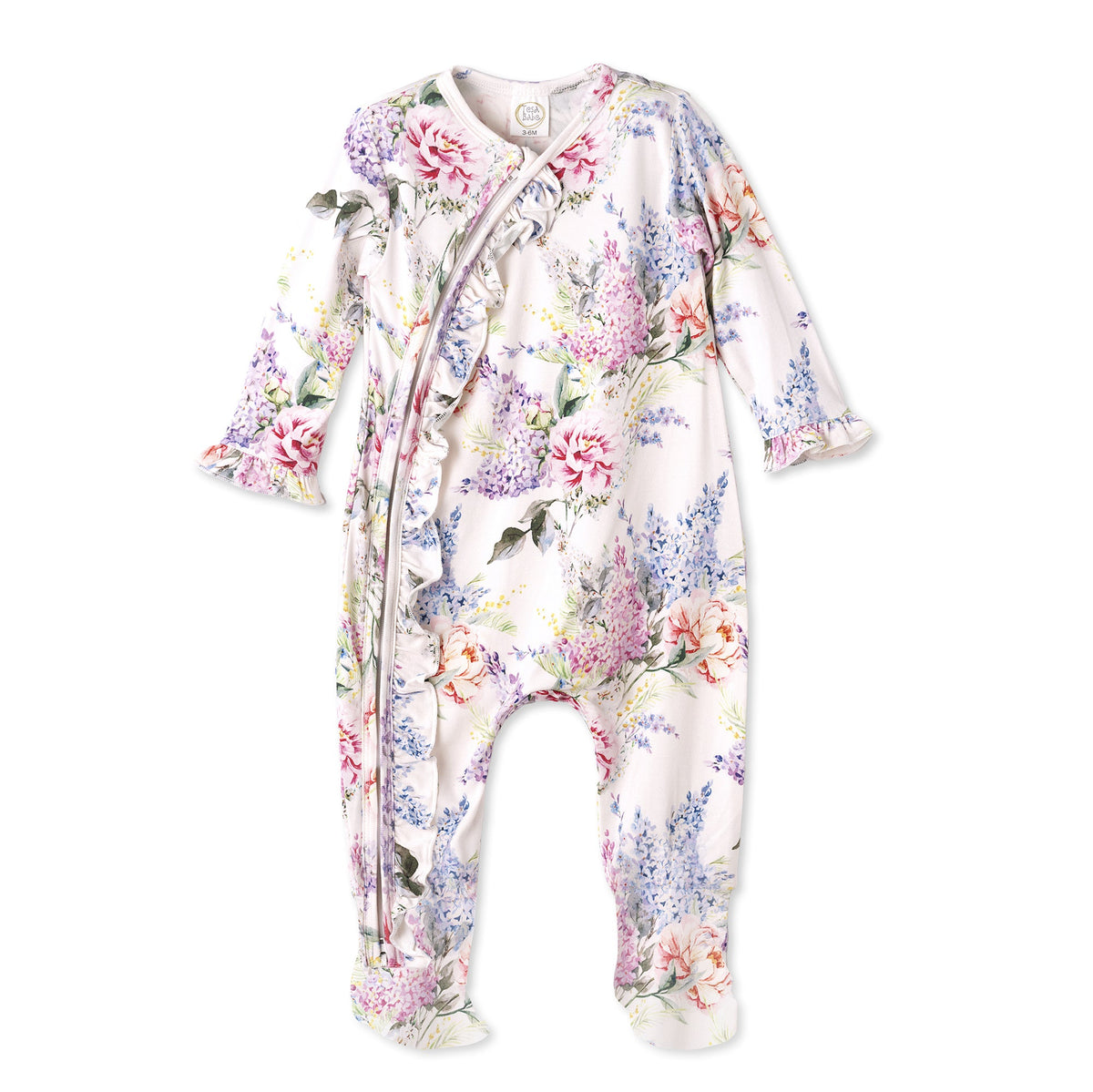 Watercolor Floral Bamboo Baby Girl Floral Zipper Romper