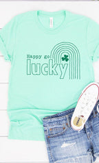 Happy Go Lucky Rainbow Graphic Tee T-Shirt PLUS