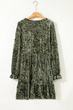 Coffee Plus Size Velvet Babydoll Mini Dress with Puff Sleeve