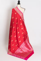Radha : Zardosi Hand Embroidery Work Red Bridal Banarasi Saree