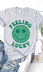 Retro DISTRESSED Feeling Lucky Smiley Face Tee T-Shirt