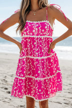 Women's Mini Dress Mini Dress - Floral Tie Shoulder - A-Line Vacation Style