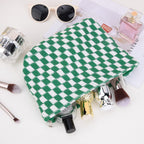 SOIDRAM 2 Pieces Makeup Bag Large Checkered Cosmetic Bag Capacity Canvas Travel Toiletry Bag Organizer Cute Makeup Brushes Aesth