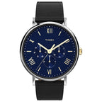 Timex Men's Southview Multifunction 41mm Watch - Silver-Tone Case Blue Dial with Black Genuine Leather Strap
