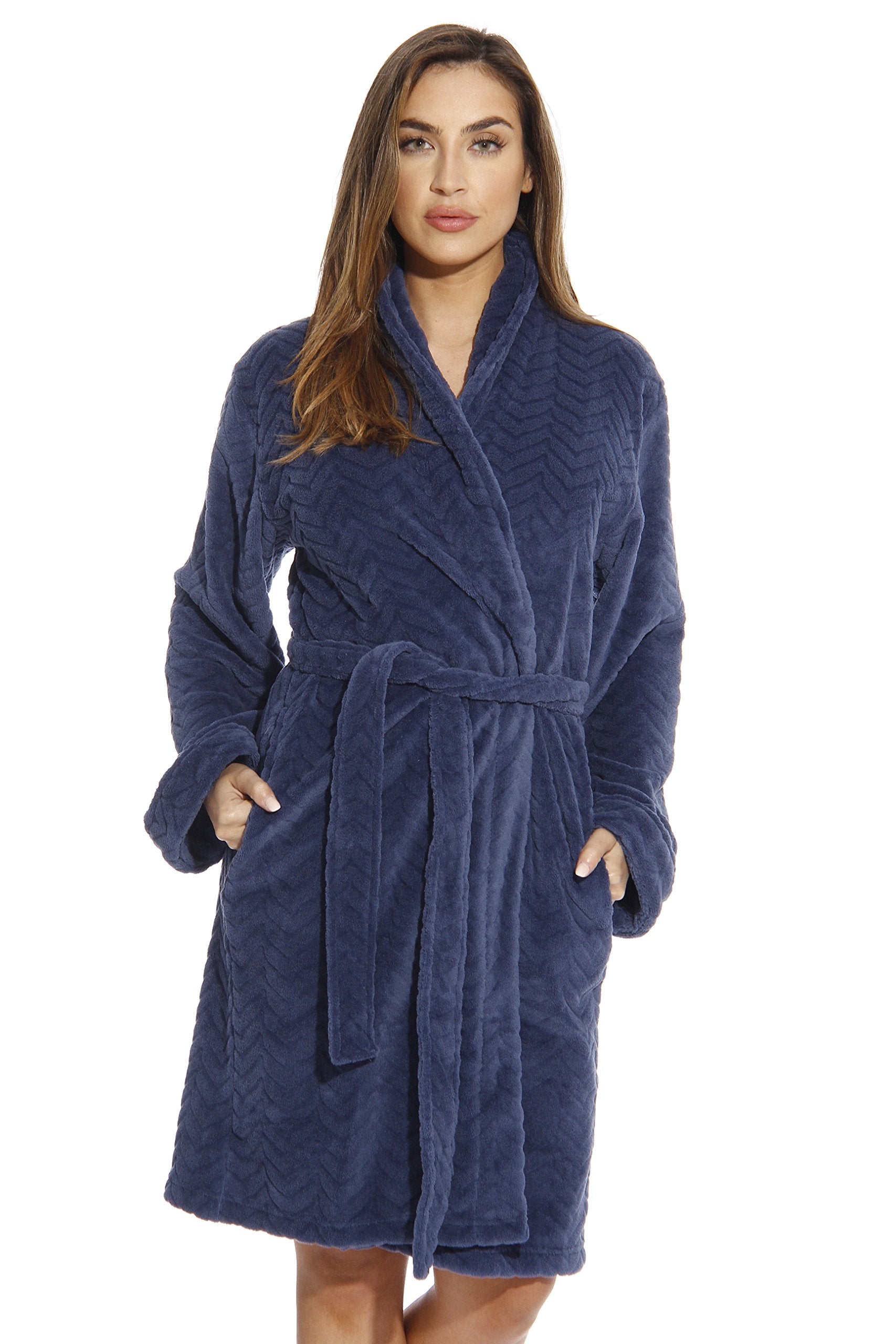 Just Love Kimono Robe Velour chevron Texture Bath Robes for Women, Navy, 3X Plus