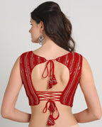 Pujia Mills WomenS Indian Ethnic Wear Sabyasachi Sequence With Dhaga Embroidered Zari Work Sweetheart Neck Blouse Sleeveless Re