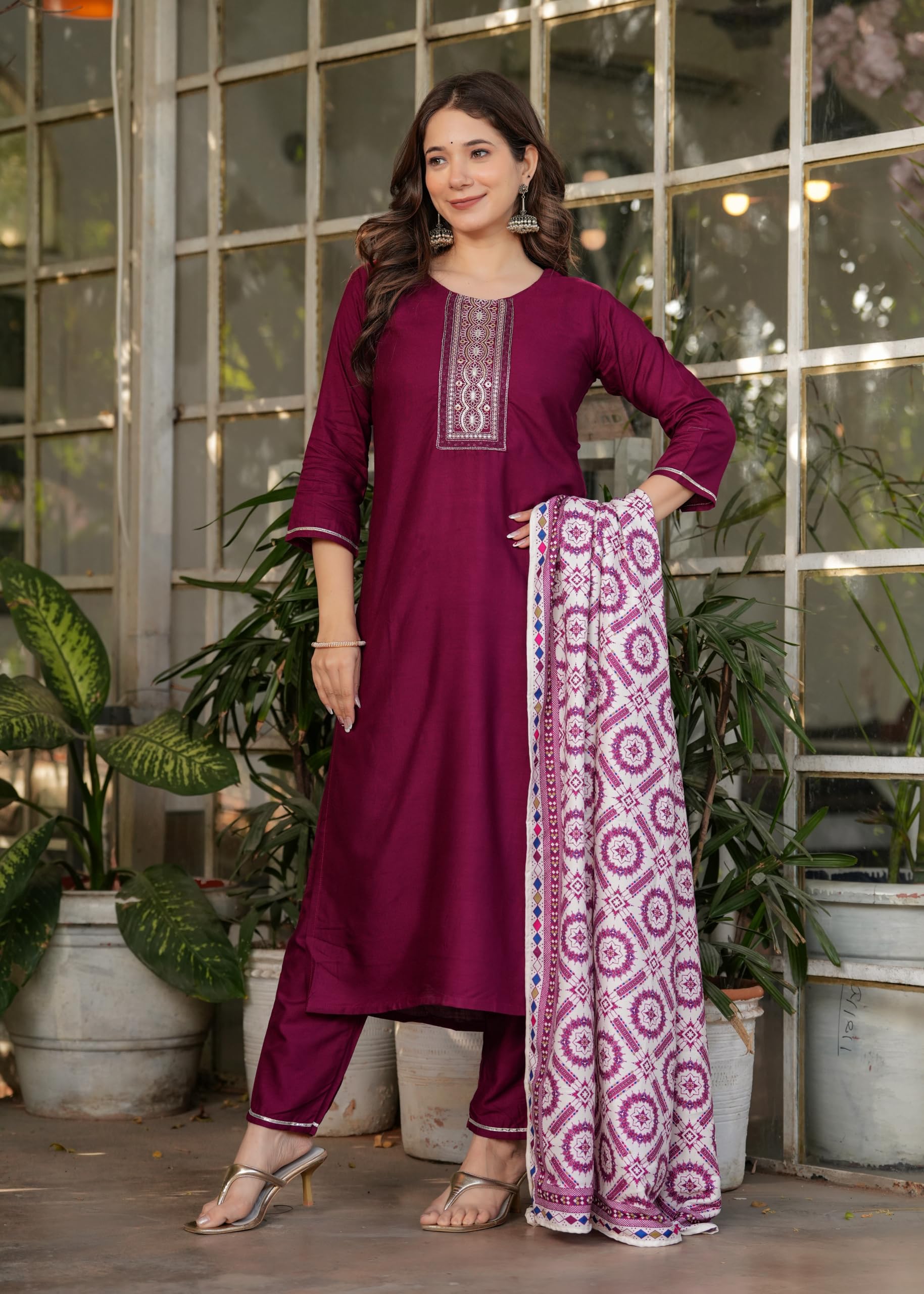 Wedani Rayon Sequence Embroidered Kurta Set With Dupatta For Women - (E6452)