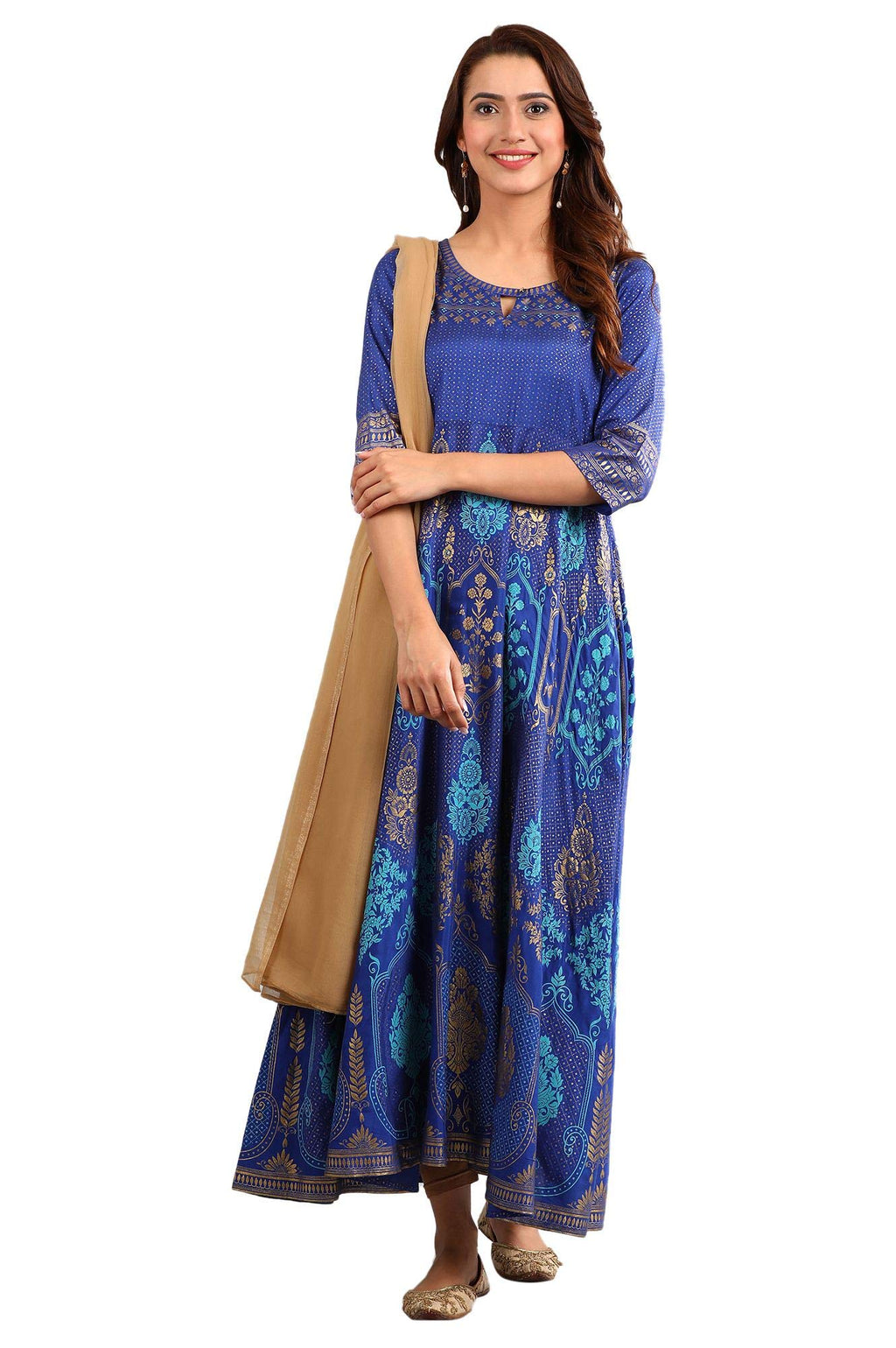 Aurelia WomenS Synthetic A-Line Maxi Dress (19Aua10906-500841_Blue_M)