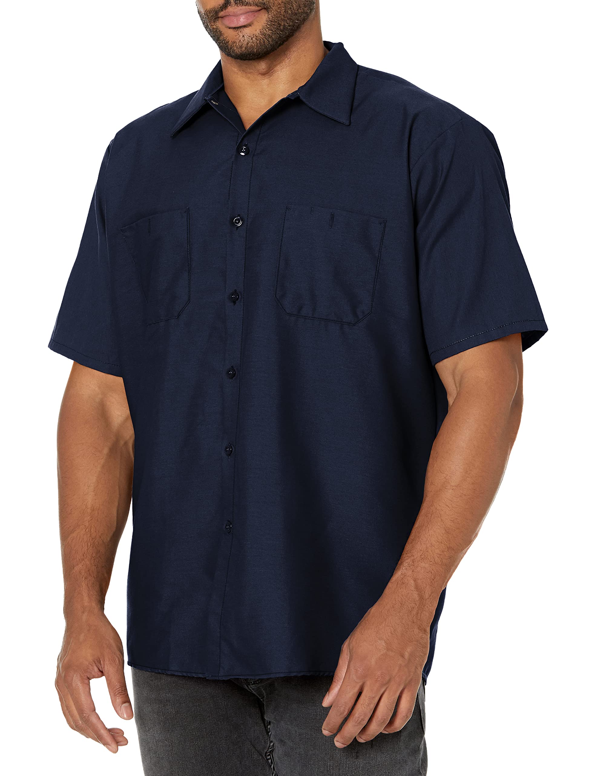 Red Kap Mens Standard Industrial Work Shirt, Regular Fit, Short Sleeve, Navy, 6X-Large