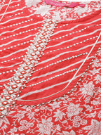 Anubhutee Women'S Cotton Red Gota Patti Work Floral Printed Straight Kurta Suit Set With Pants