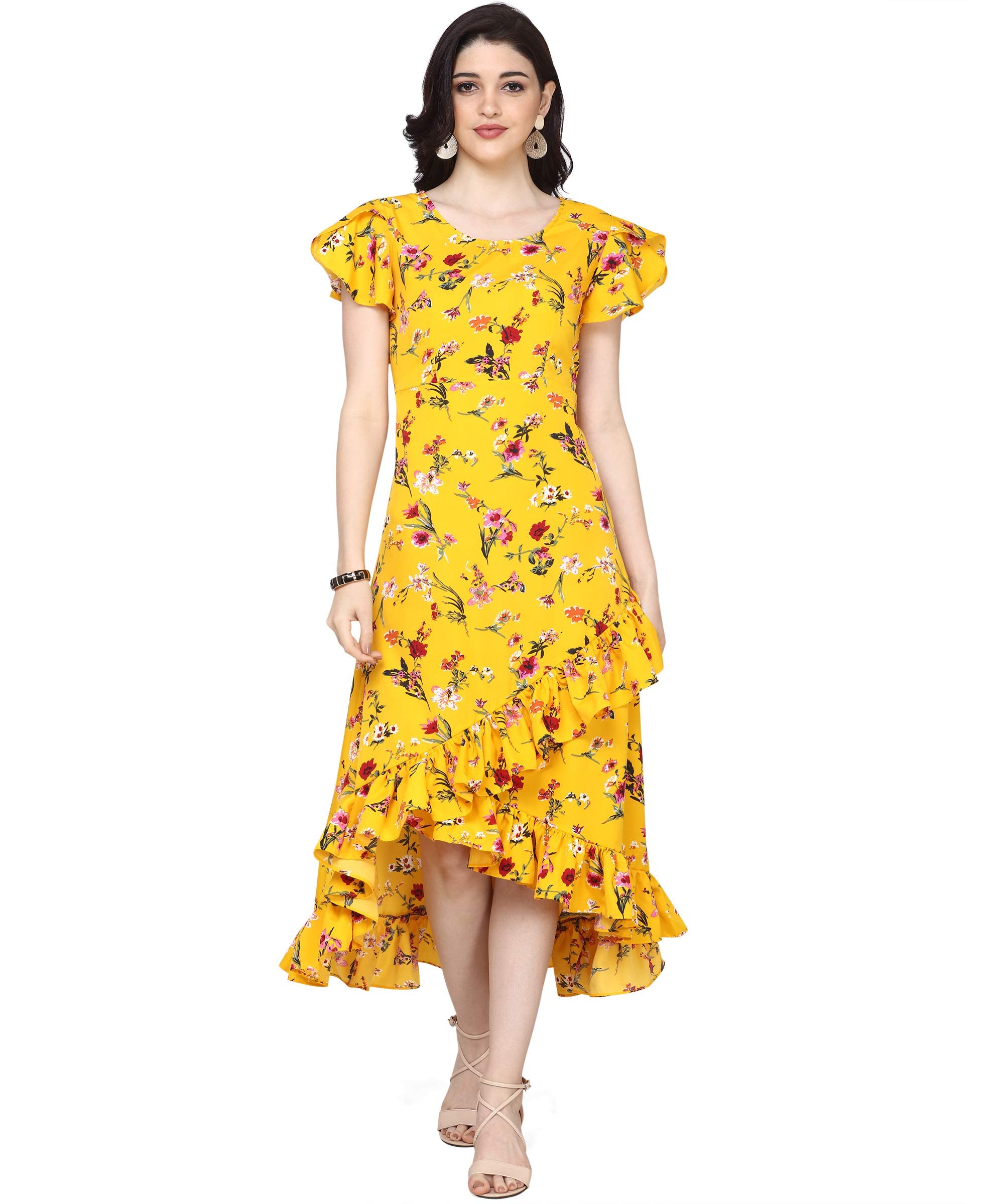 Oomph! Dress For Women Stylish| Summer Vacation Style |Floral Print Wrap Maxi |Lightweight Flared Maxi Dress For Casual & Holida