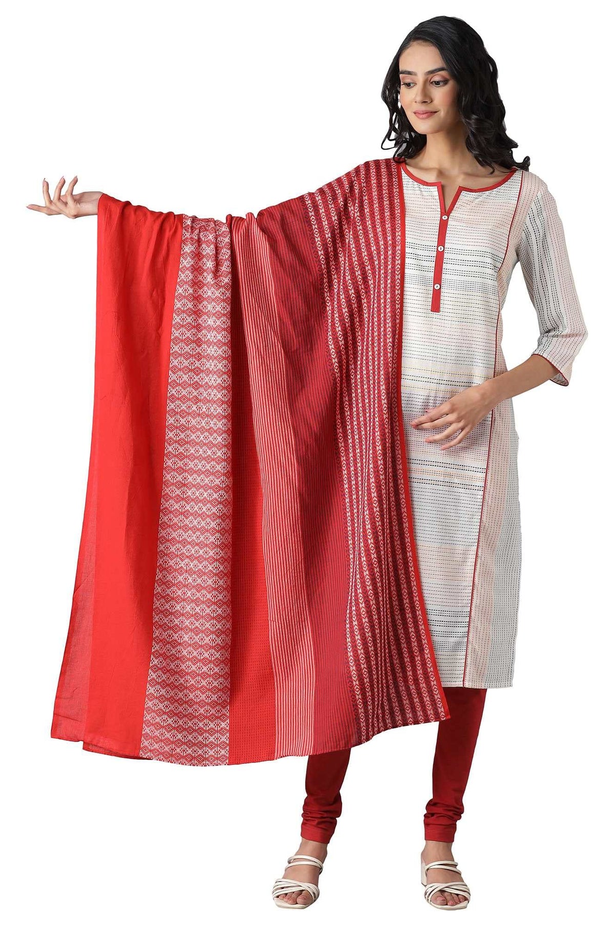 Aurelia Red Cotton Printed Dupatta