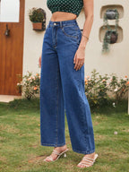 Kotty WomenS Cotton Lycra Blend Relaxed Fit High Rise Jeans(Blue,28)