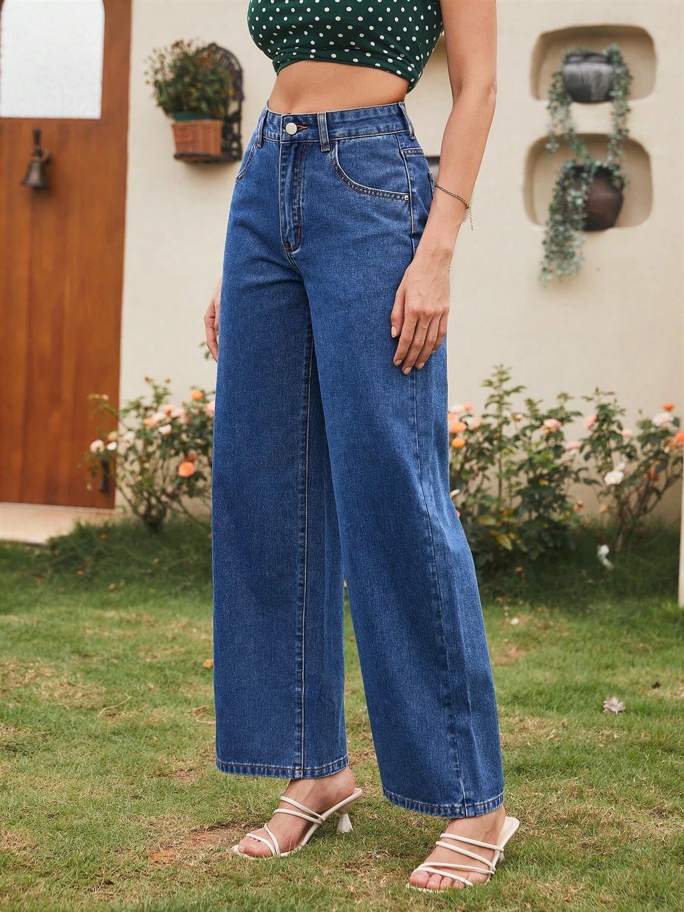 Kotty WomenS Cotton Lycra Blend Relaxed Fit High Rise Jeans(Blue,28)