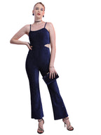 Ketch Polyester Blend Womens Fashion Wear Party Fit Jump Suit Standard Length Dress (Khjs000026_Blue/Black_Xl)