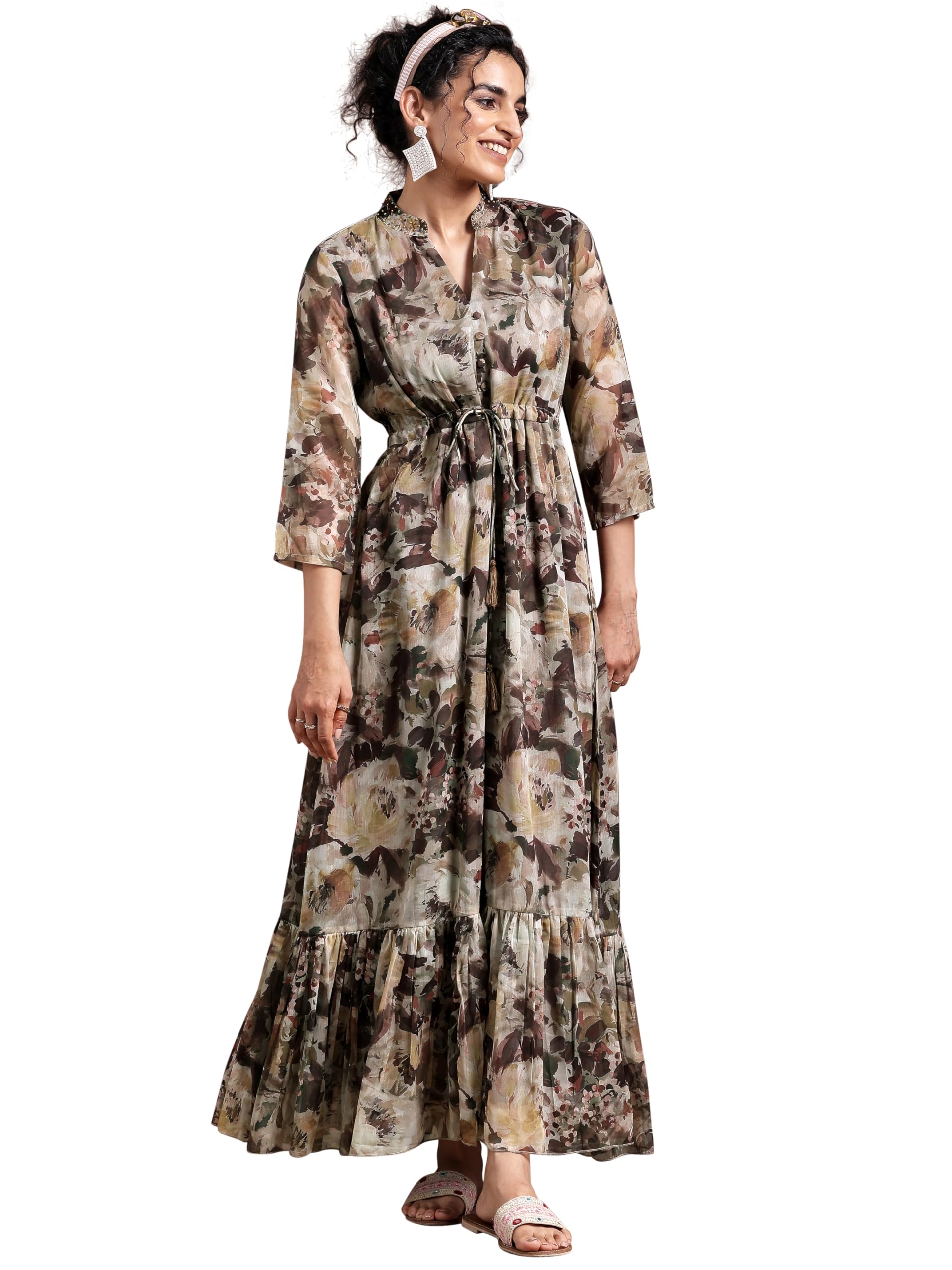 Libas WomenS Chiffon A-Line Maxi Casual Dress (37172_Green