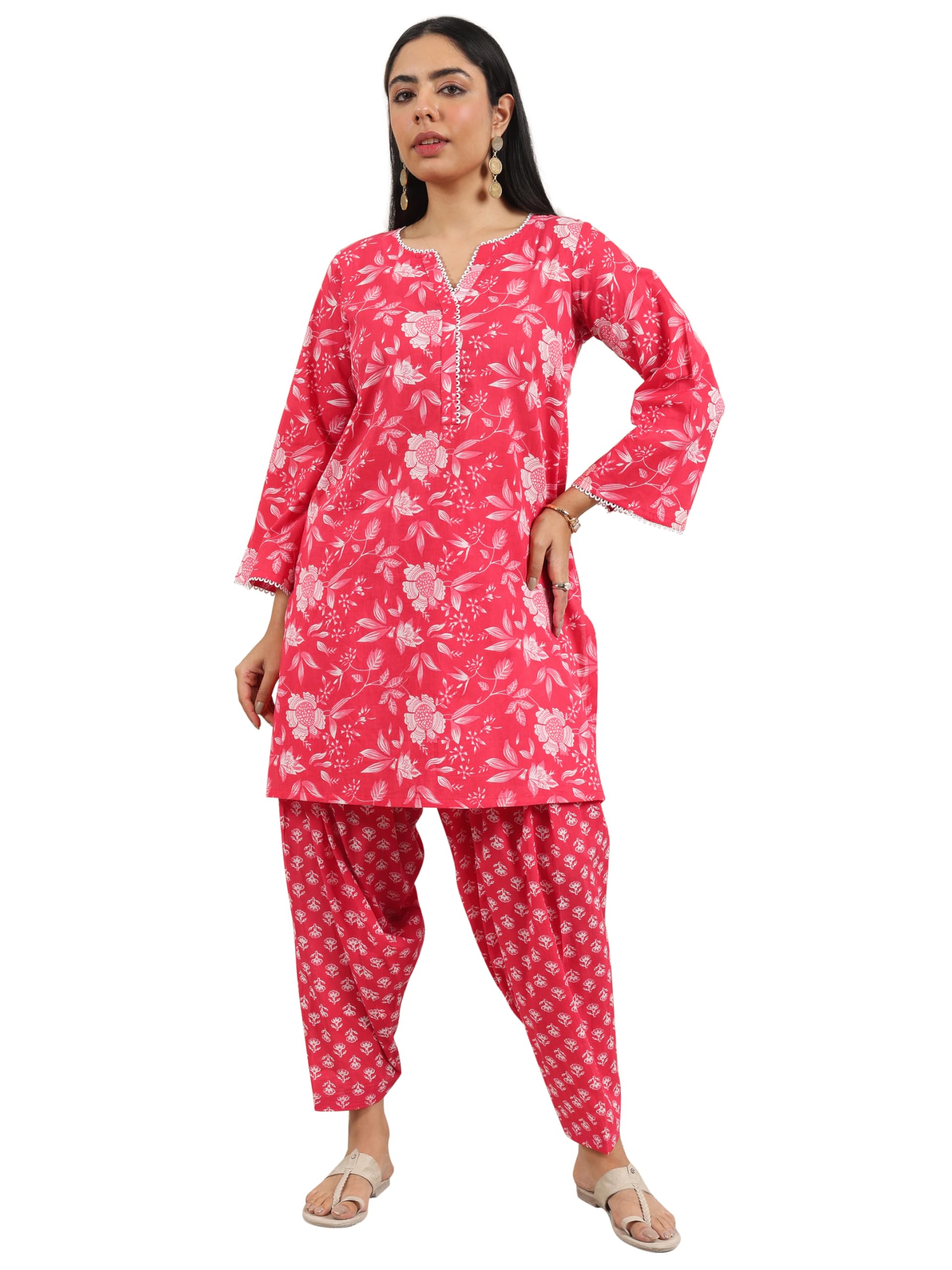 Libas Printed Pure Cotton Straight Kurta With Salwar-400444RXXL