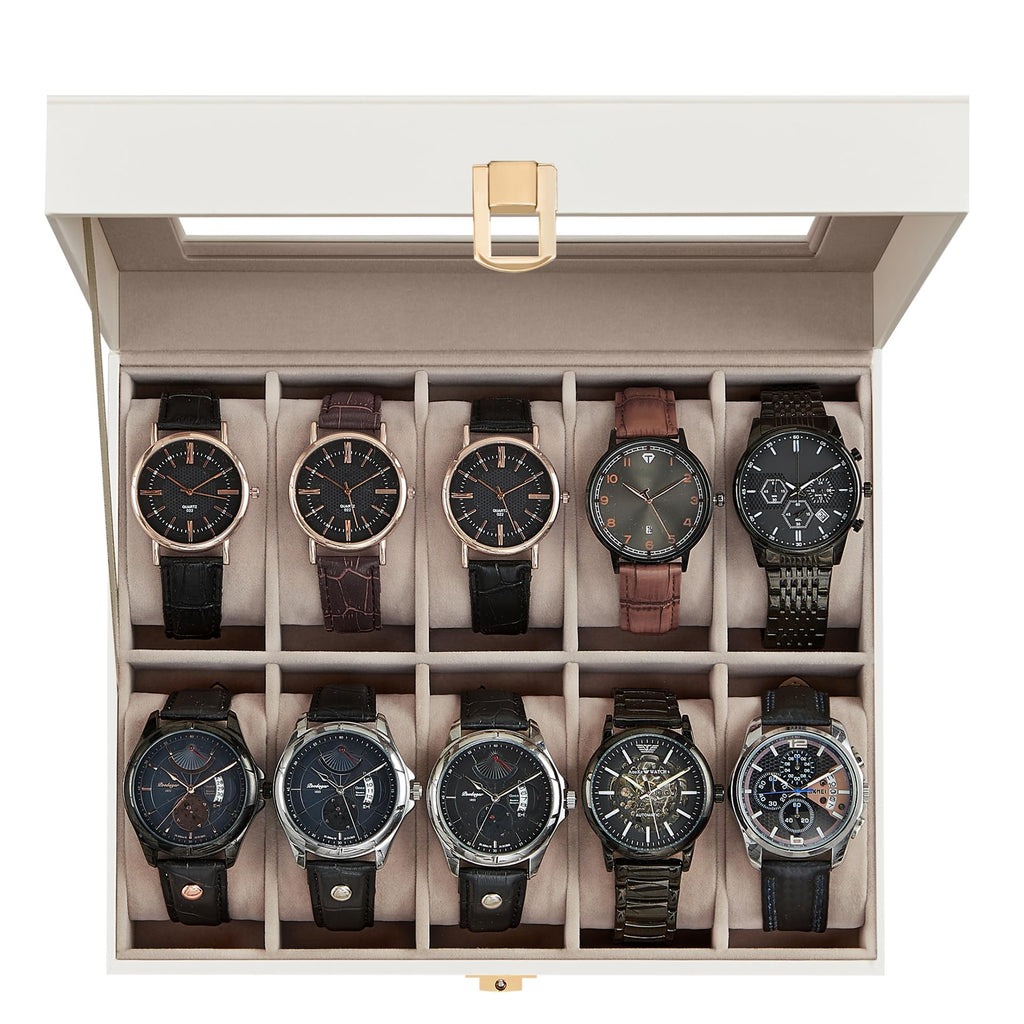 SONGMICS Watch Box, 10-Slot Watch Case with Large Glass Lid, Removable Watch Pillows, Watch Box Organizer, Gift for Loved Ones, 