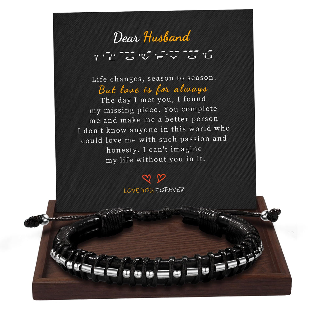 Btysun Gifts for Husband I Love You Gifts for Him Husband Gifts from Wife Morse Code Bracelet Leather Bracelets Anniversary Birt