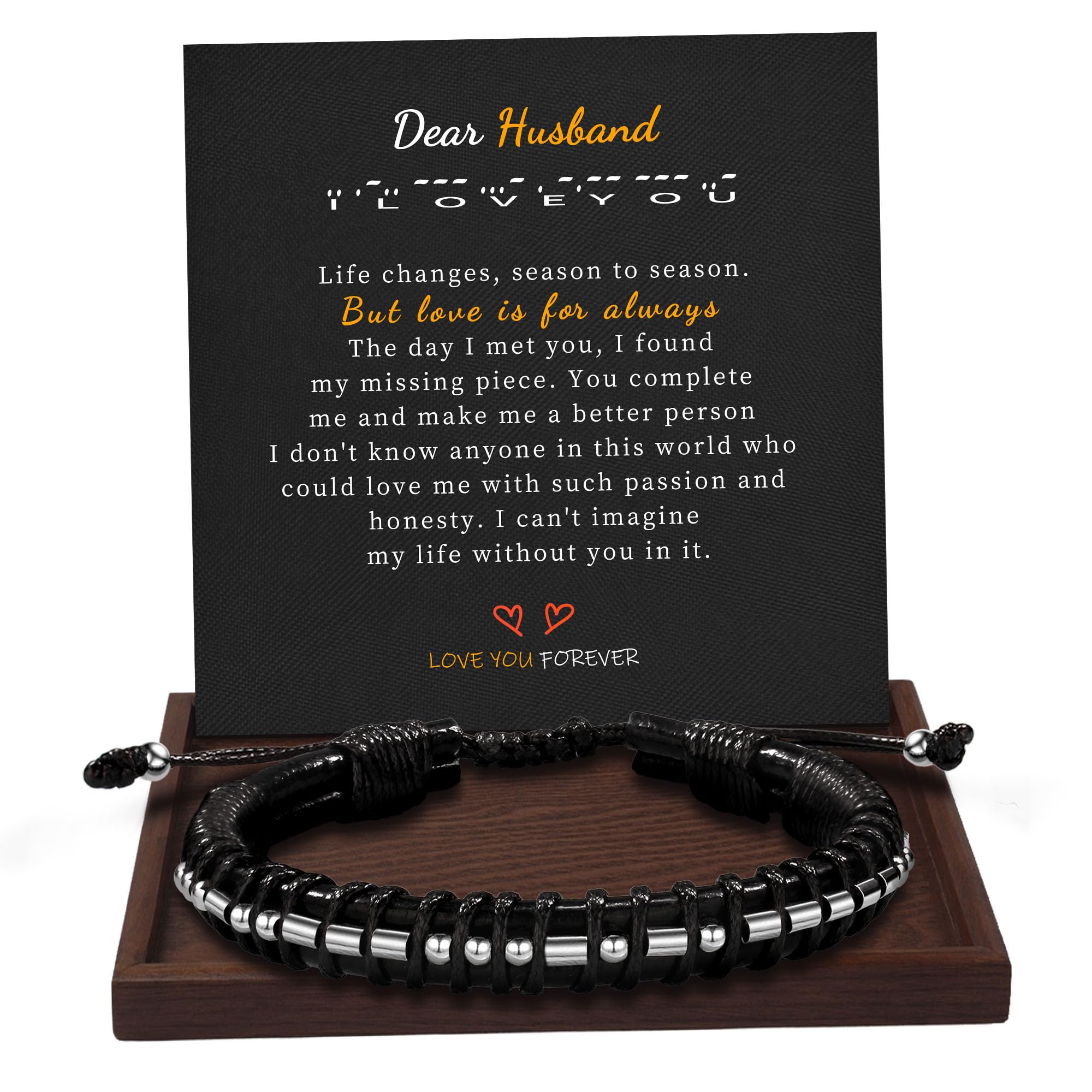 Btysun Gifts for Husband I Love You Gifts for Him Husband Gifts from Wife Morse Code Bracelet Leather Bracelets Anniversary Birt