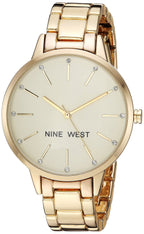Nine West Women's Crystal Accented Gold-Tone Bracelet Watch