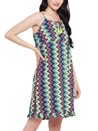 Clovia Women'S Crepe Chevron Print Resort Wear Slip Dress With Ruffles (Rw0055P19_Multi)