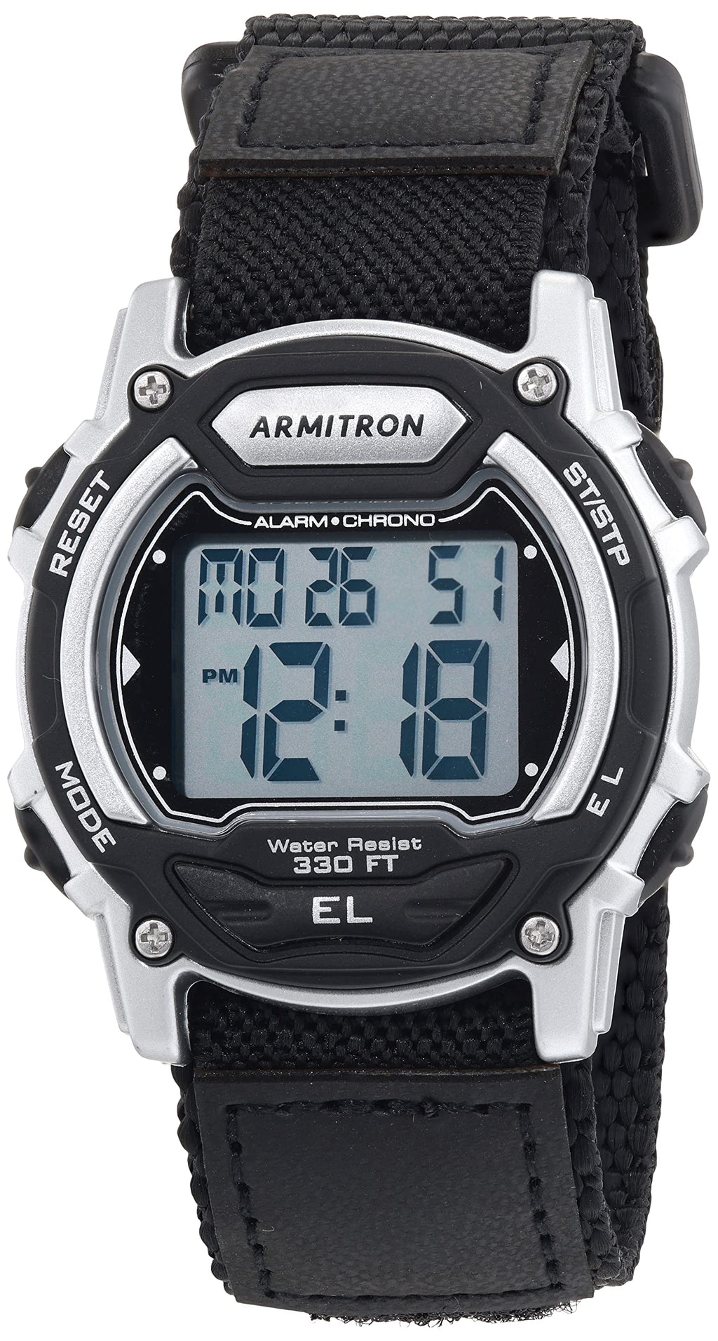 Armitron Sport Quartz Sport Watch with Nylon Strap, 24 (Model: 45/7004SVB), Black/Silver