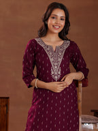 Libas WomenS Cotton Yoke Design Straight Kurta (26967_Maroon