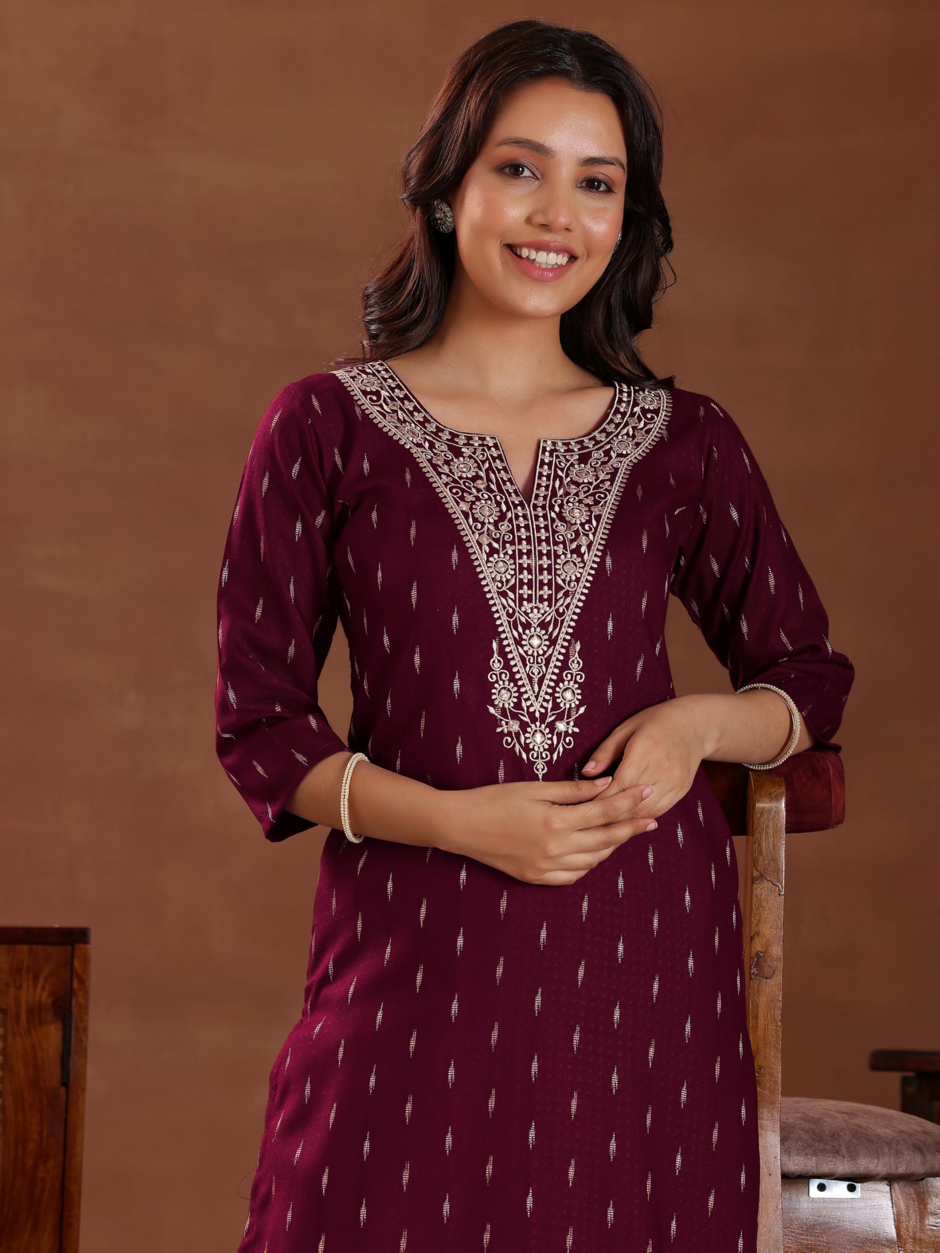Libas WomenS Cotton Yoke Design Straight Kurta (26967_Maroon