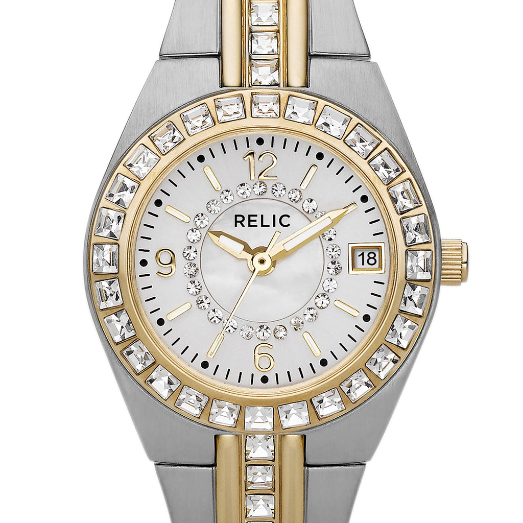 Relic by Fossil Women's Queen's Court Three-Hand Date Silver and Gold Two-Tone Stainless Steel Bracelet Dress Watch (Model: ZR11